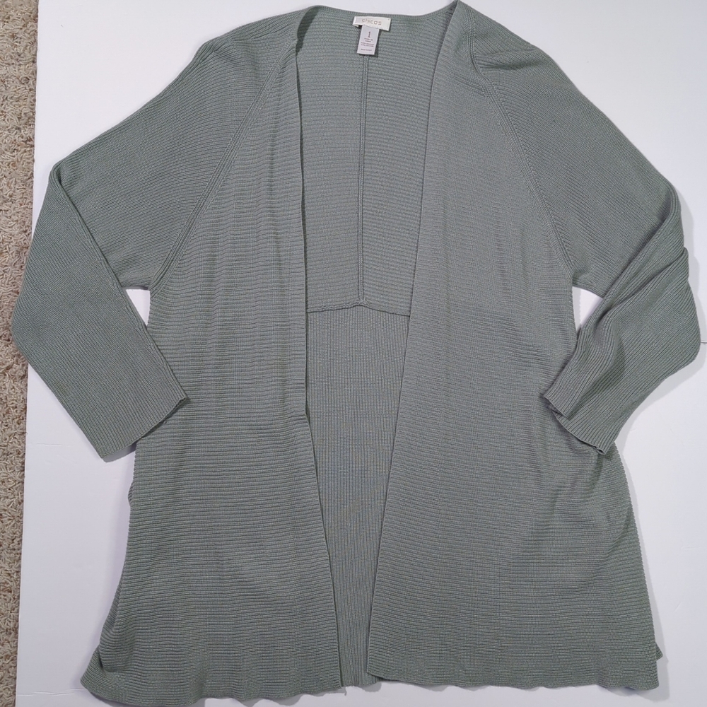 Chico's Sage Green Open Front 3/4 Sleeve Cardigan Sweater - Chico's 1 / Medium